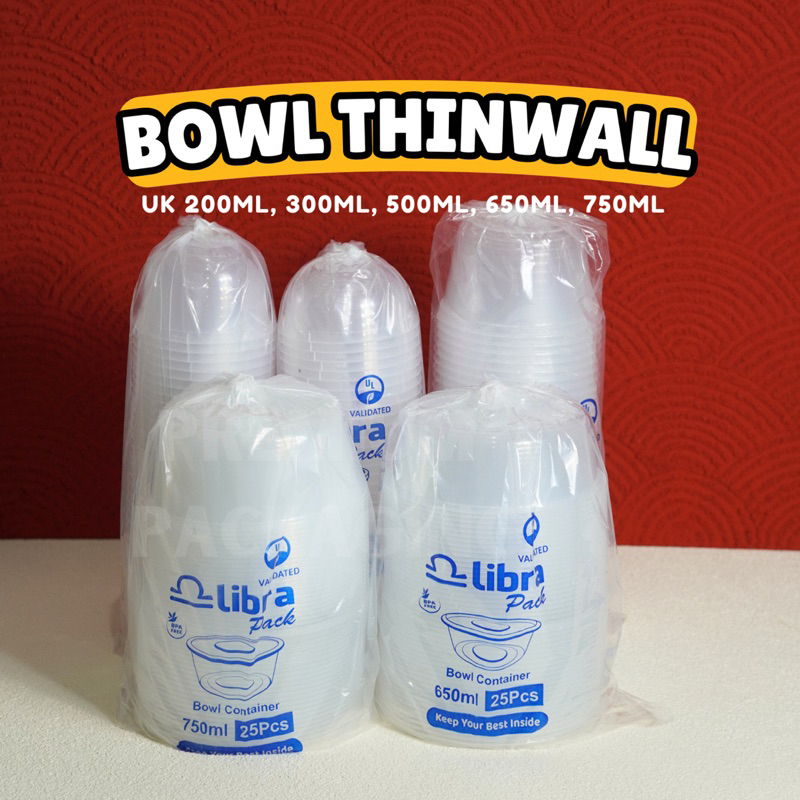 [ISI 25 PCS] Thinwall Bowl LIBRA Mangkok Bulat Plastik 200ml 300ml 500ml 650ml 750ml