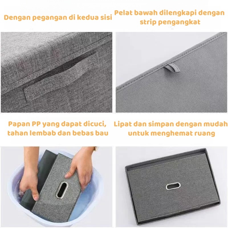 Linen Kotak Penyimpanan Dengan Tutup Storage Box Mainan Lipat Box Storage Serbaguna Container Box