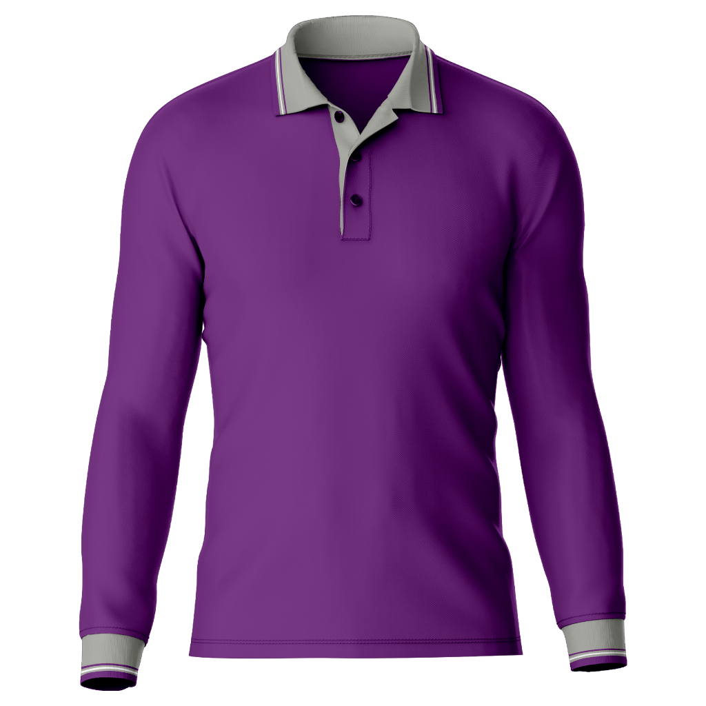 KAOS POLO - polo kombinasi dryfit olahraga Sport Basic lengan panjang | UNGU TUA KERAH ABU