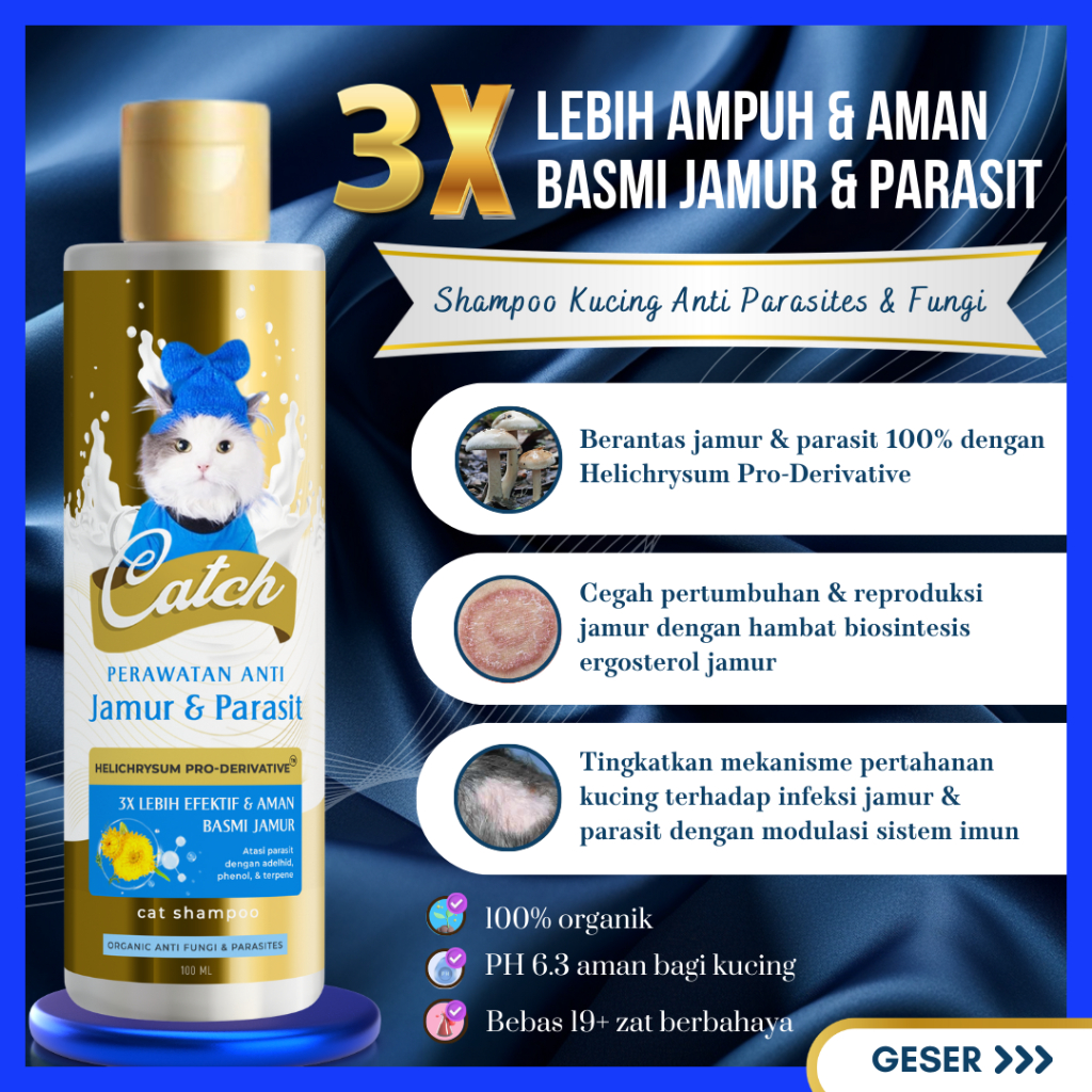 Catch - Shampo Kucing Anti Jamur dan Parasit - 3x Lebih Ampuh & Aman Basmi Jamur & Parasit