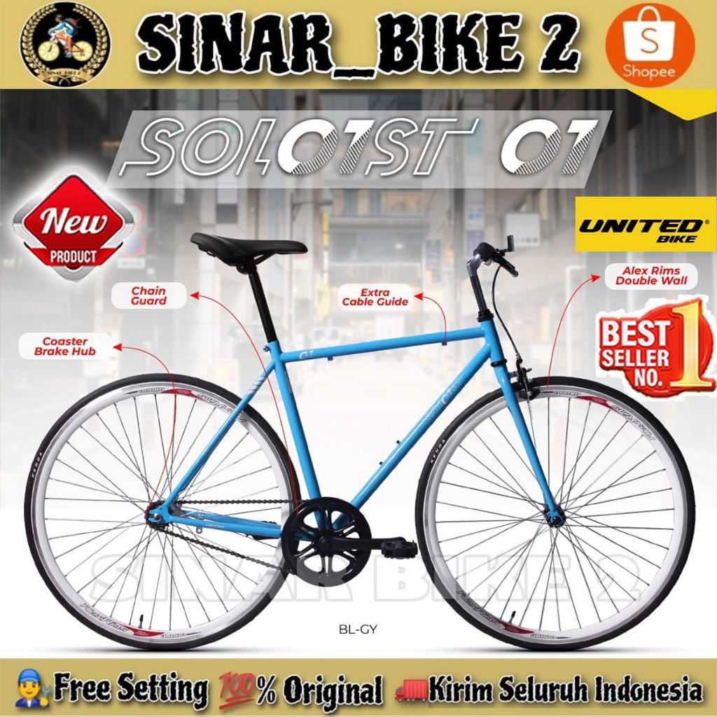 Sepeda Fixie UNITED SOLOIST 01 700C Balap Roadbike Rem Torpedo