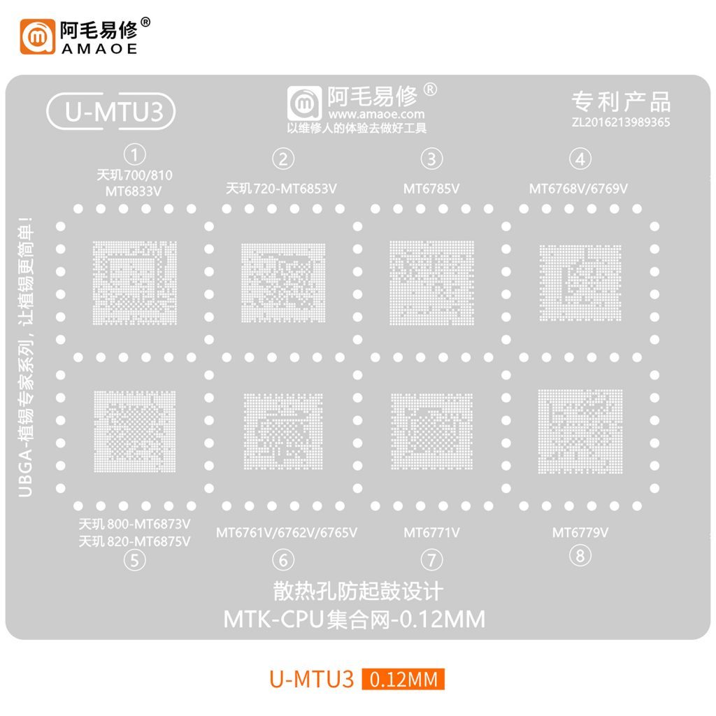 CETAKAN IC AMAOE U-MTU3 MTK-CPU SET-0.12MM ORIGINAL