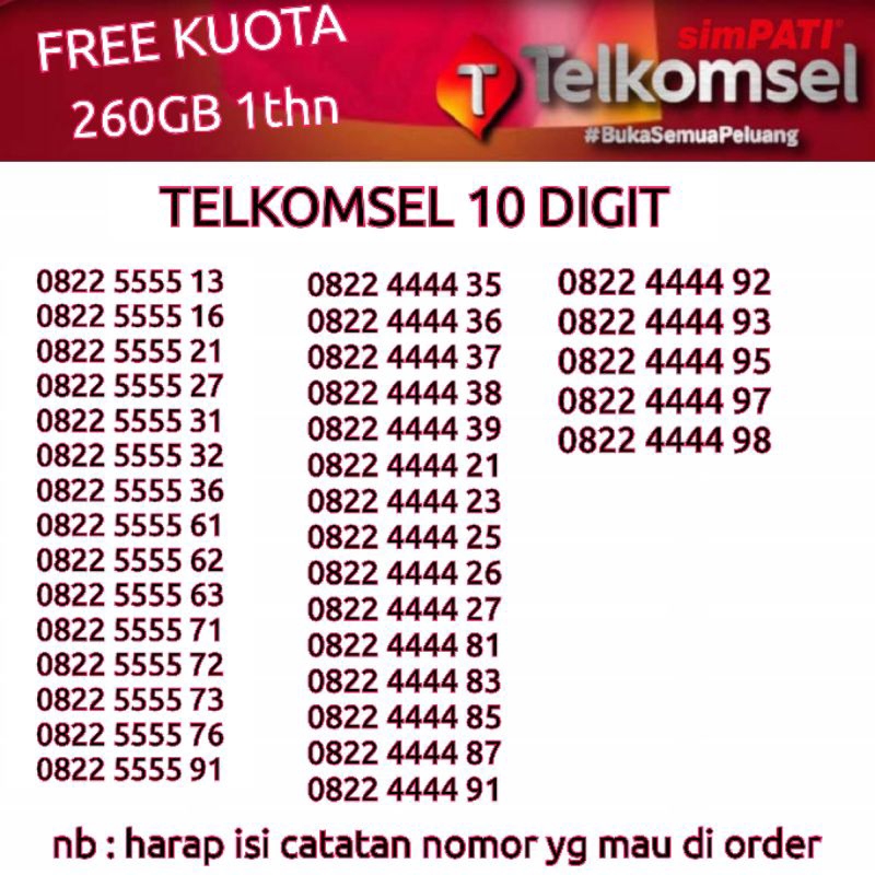 NOMOR CANTIK TELKOMSEL 10 DIGIT 4444 5555 SIMPATI 10 DIGIT