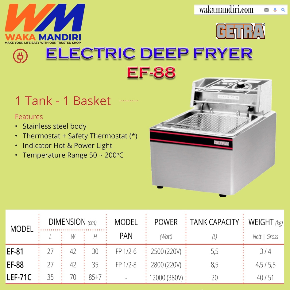 GETRA ELECTRIC DEEP FRYER / PENGGORENGAN LISTRIK / EF-88