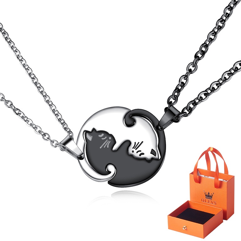 KODE M86S OLEVS Kalung Titanium Hijab Couple Pria Wanita Anti Karat Asli Bentuk Kitten Necklace Lion