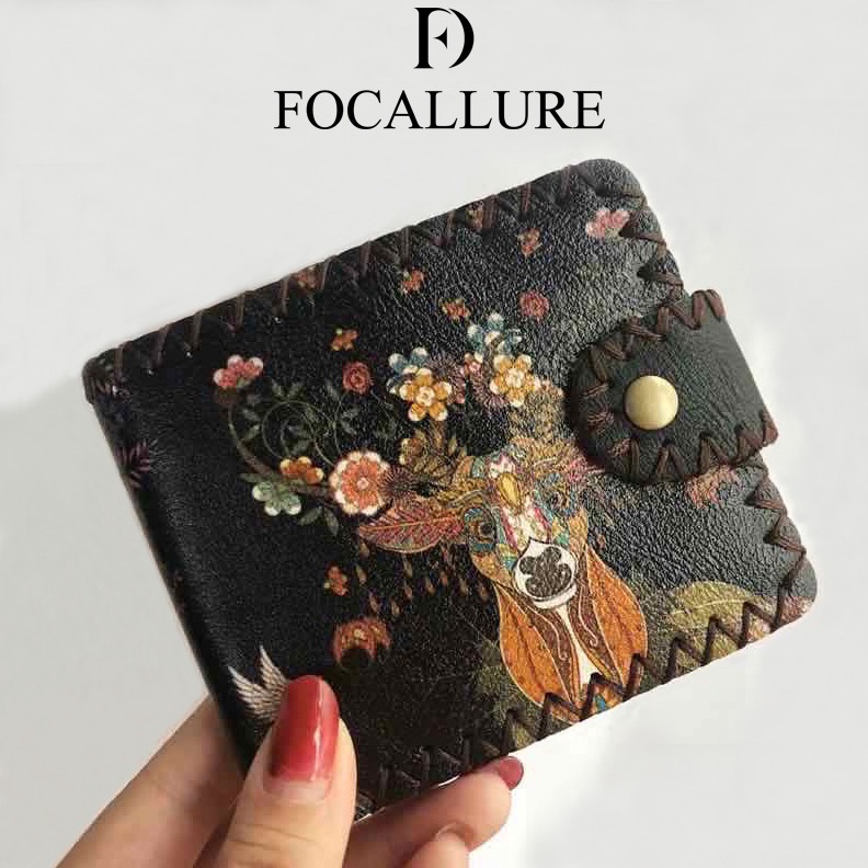 KODE K1B Focallure tas dompet wanita pola gambar dua sisi depan belakang lipat karakter unik dompet 