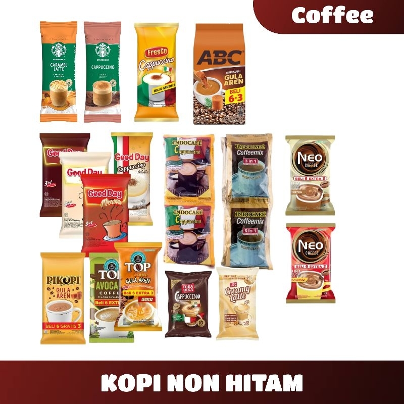 

Kopi Instan Karamel Non Hitam Starbucks Fresco Pikopi Torabika Good Day ABC Luwak Top Coffee Neo Coffee Indocafe Instant