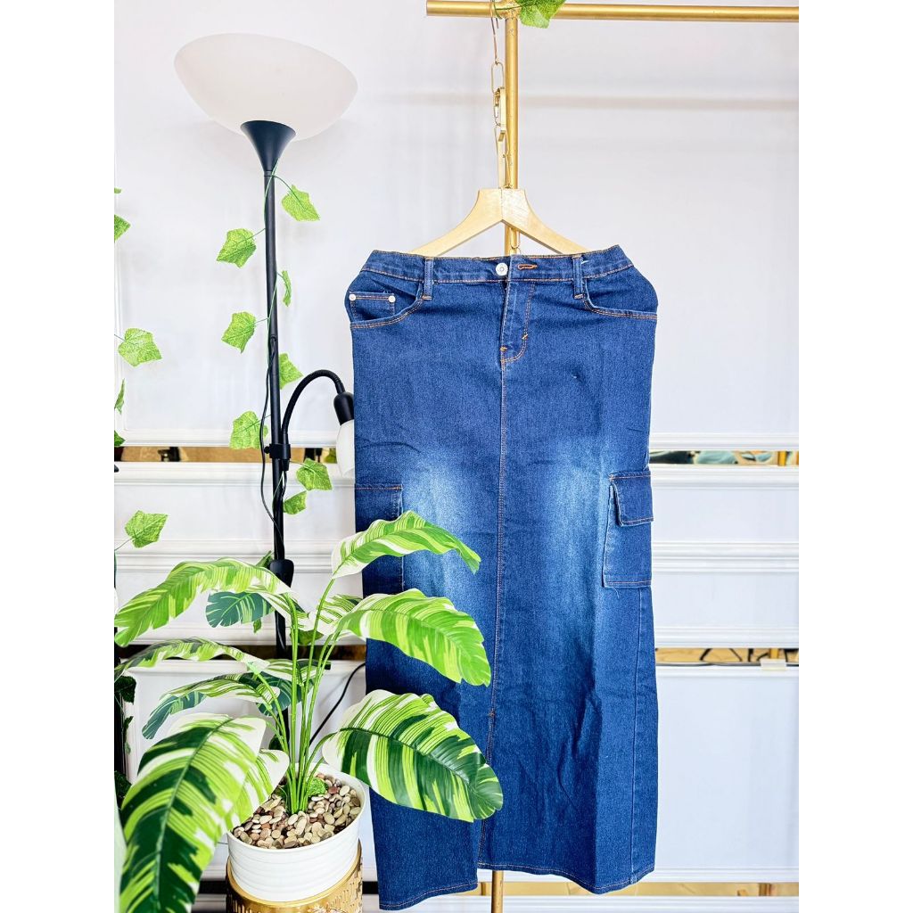 ROK CARGO JEANS HIGHWAIST// HIGHWAIST ROK JEANS RAWIS // Cargo Skirt - Rok Kargo Wanita Belah depan