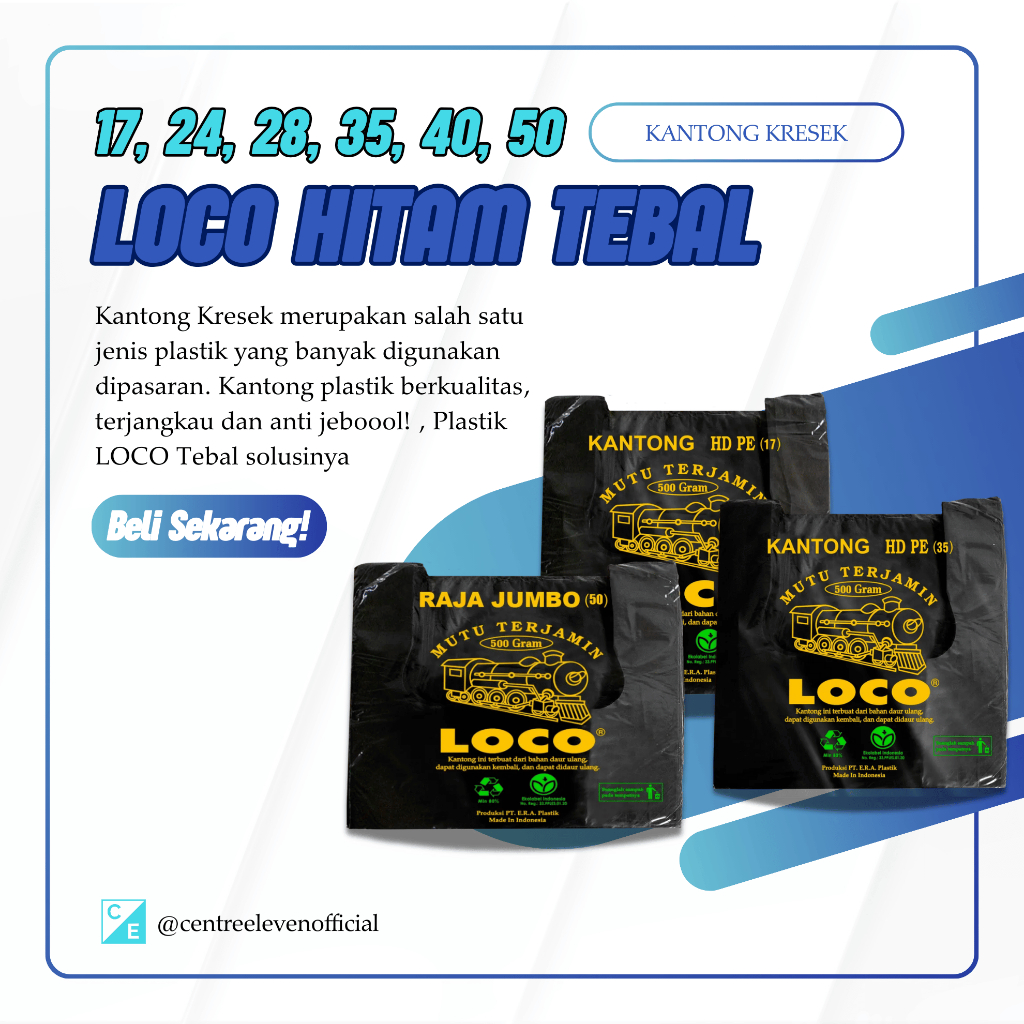 LOCO HITAM TEBAL - Kantong Kresek Plastik Ukuran 17, 24, 28, 35, 40, 50 Jumbo, Isi Berat 500gr 1kg