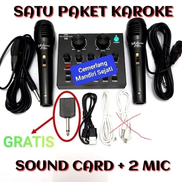 Penjualan Meriah  ALAT KAROKE SATU PAKET CMS Mixer mini mic  Soundcard Broadcast  Microphone for HP 