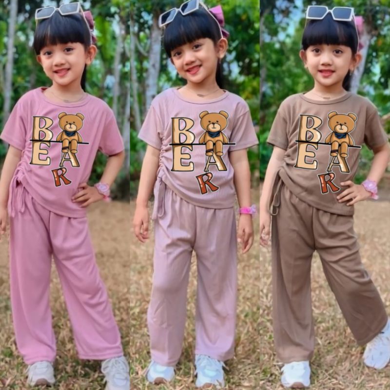 Setelan Anak Perempuan Baju serut celana kulot usia 4-11 tahun/ Stelan anak cewek/baju anak cewek/ba