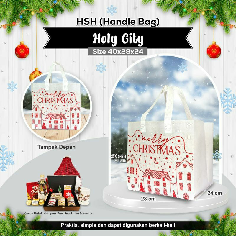 

Tas Hampers Natal Tas Parcel Natal Goodiebag Spunbond ukuran TxPxL 40x28x24 muat dus nasi ukuran 24x24