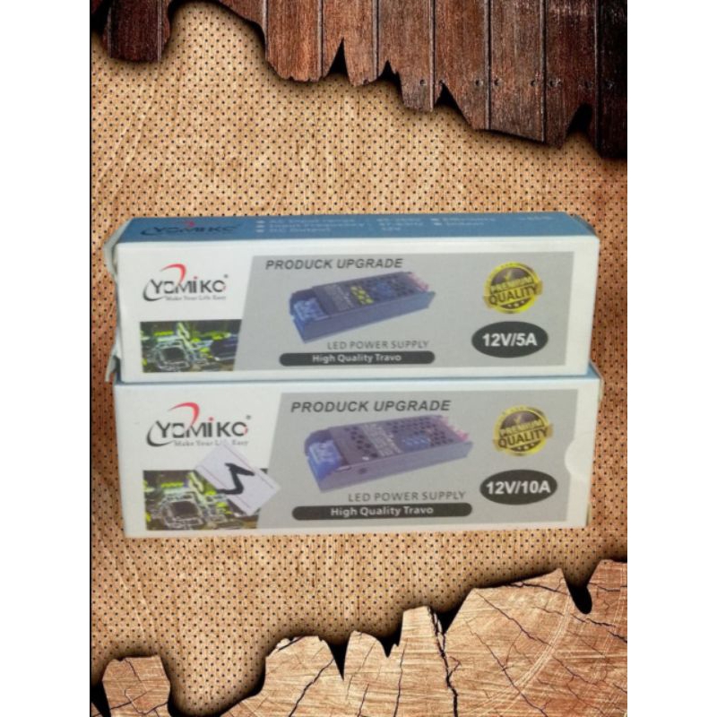 Ballast Travo Led 12v Yomiko 5A dan 10A power supply cctv led strip alumunium slim