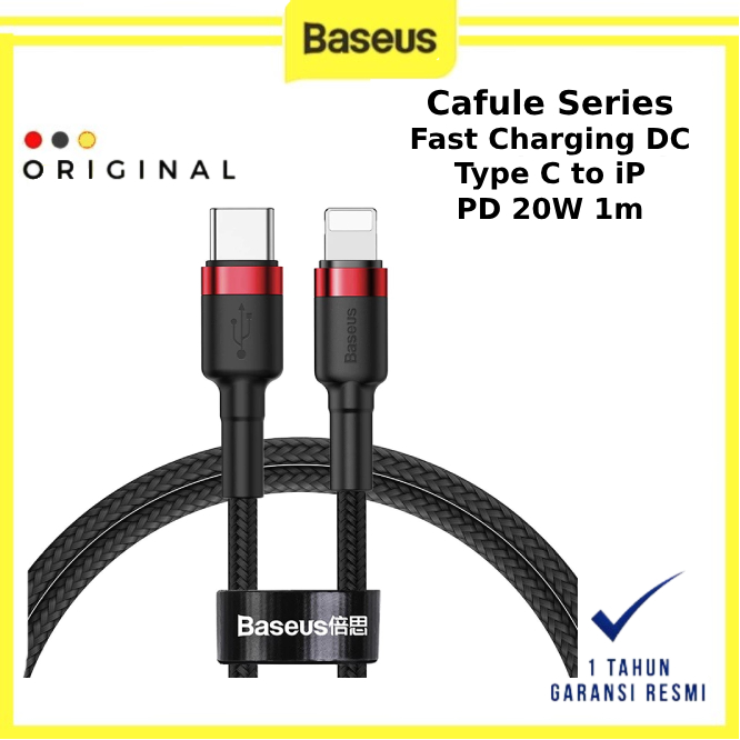 Baseus Cafule Cable Type C to iP PD 20W 1m - BASEUS ORIGINAL ( CODE 10118 ) / KABEL DATA BASEUS / CA