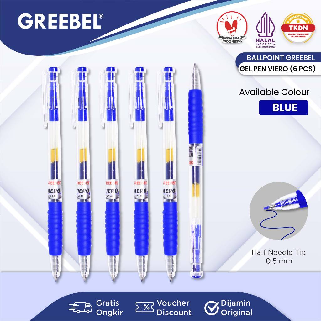 

GREEBEL PULPEN GEL / Gel Pen Gp-504 Viero Blue 0.5 (6PCS/SET) / Ballpen Gel Ballpoint Bolpen Bolpoin Pena Gel