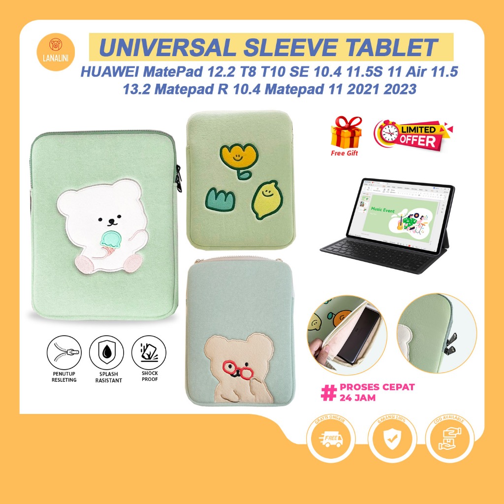 Tas Tablet Pouch Penyimpanan Case Huawei MatePad 11.5 S 2024 PaperMatte Edition Saku Stylus Hijau