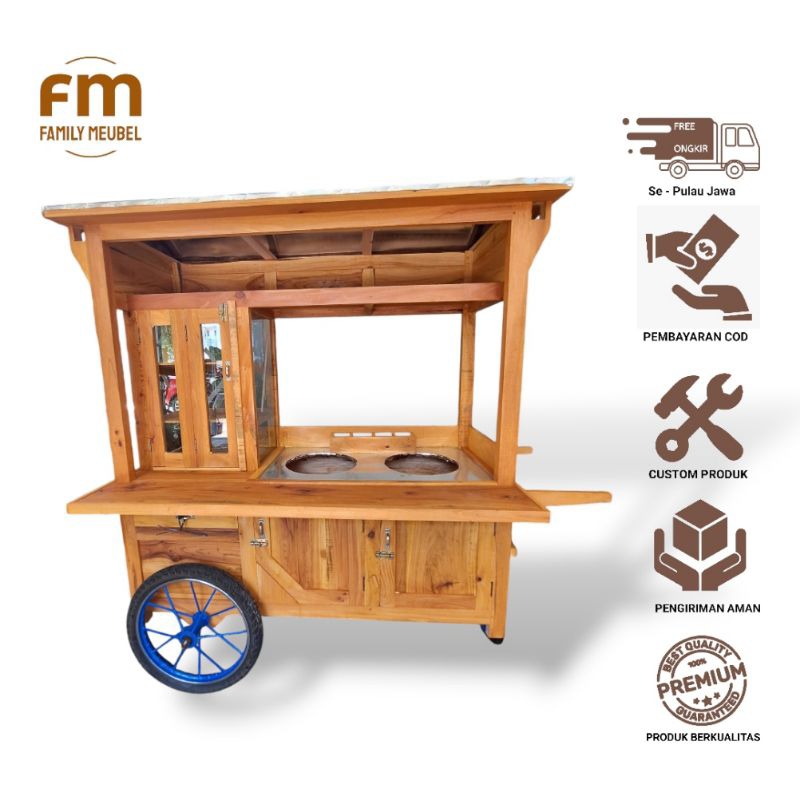 Gerobak Mieayam Bakso roda 3 / Rombong Bakso 2 tungku, Gerobak bakso dorong