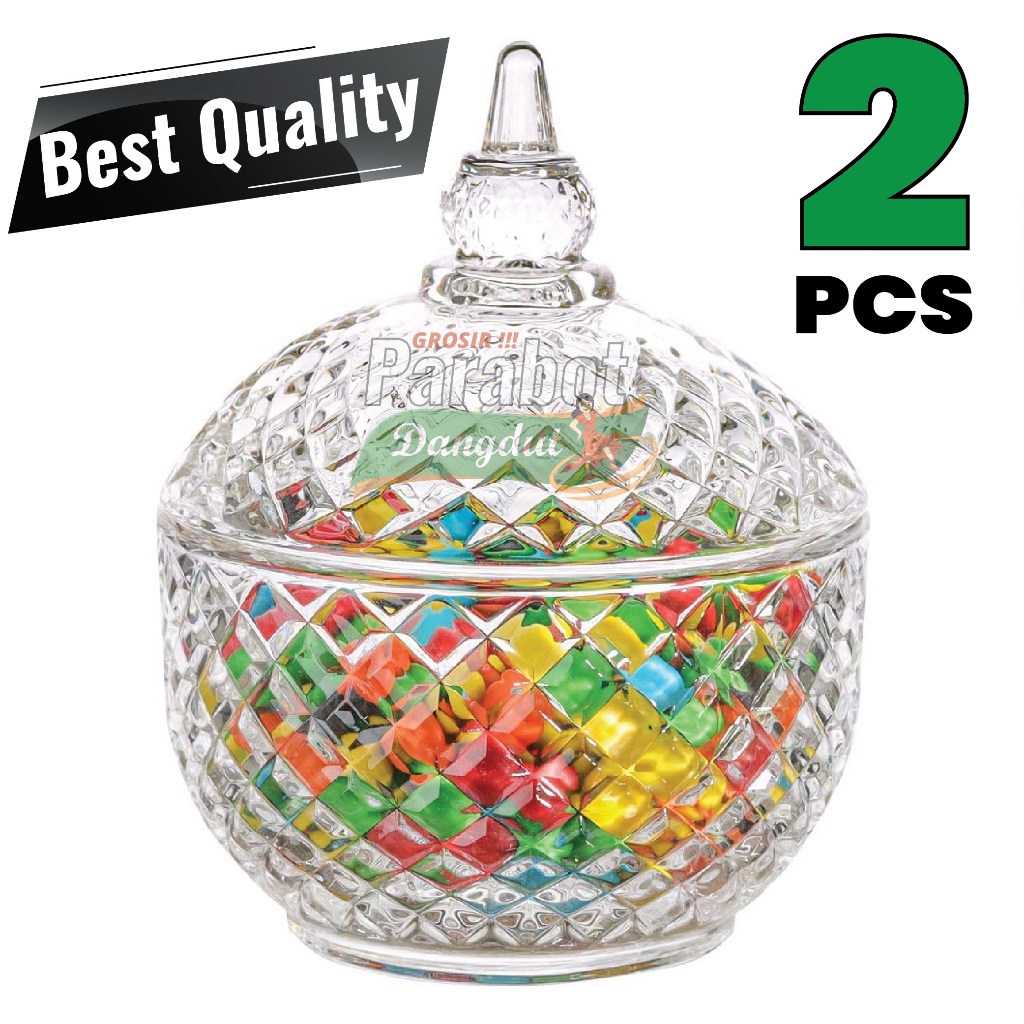 HARGA GROSIR - 2 PCS TOPLES KACA - GLASS CANDY JAR ROXALINE GRACE - CANDY JAR WITH LID - CANDY JAR T
