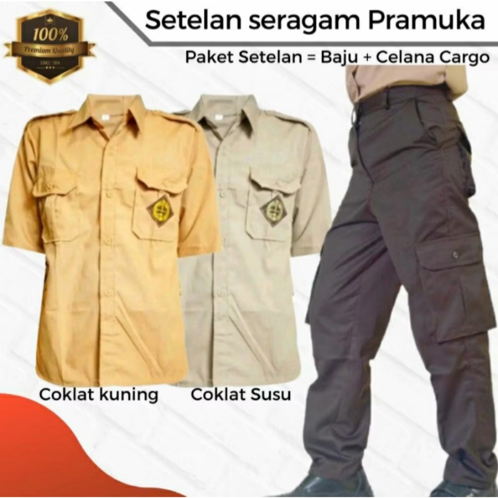 Seragam Sekolah - Setelan Pramuka Lengkap SMP SMA Putra Laki-Laki Hem Pramuka Saku 2 Depan + Celana 