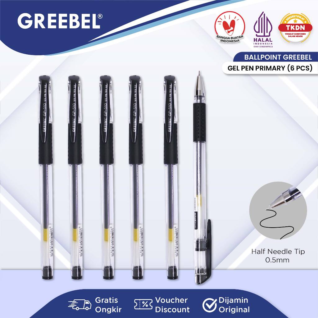 

GREEBEL PULPEN GEL / GEL PEN GP-510 PRIMARY 0.5 Hitam (6PCS/SET) Ballpen Gel Ballpoint Bolpen Bolpoin Pena Gel