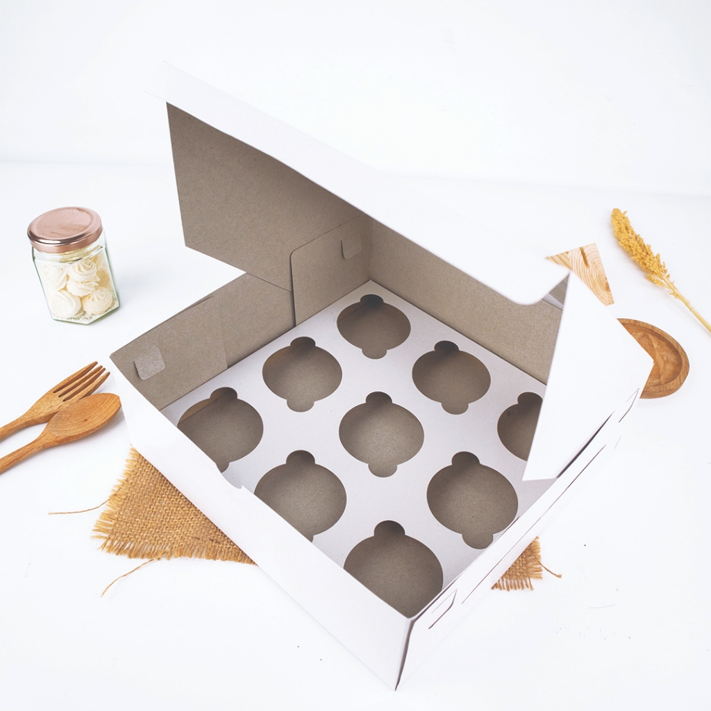 

Print.od I Box Cupcake Isi 9 Warna Putih - Ukuran 25x25x9 cm - Bolu I Kue Isi 9pcs | Cupcake Putih