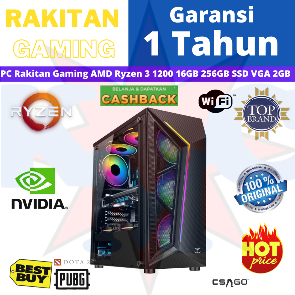 PC Rakitan Gaming AMD Ryzen 3 1200 16GB 256GB SSD