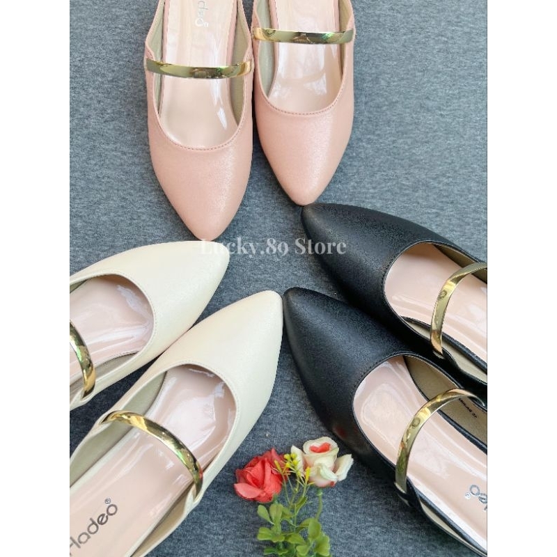 FLADEO Sandal Wanita Kekinian heels 3cm Termurah Sendal Mule Elegant Variasi Gold Ring