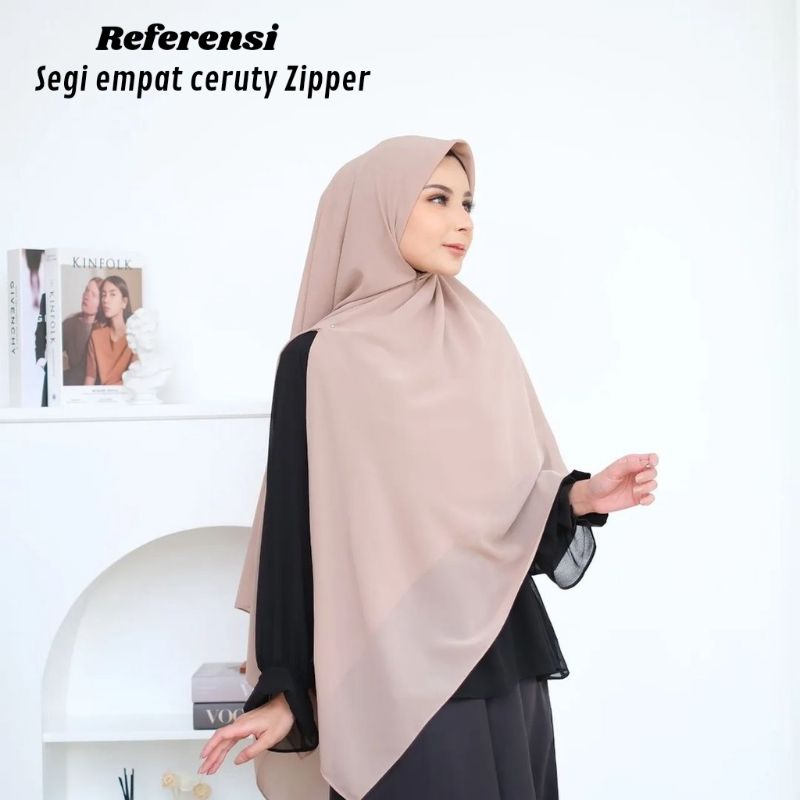 Hijab Segi Empat Syari / Hijab Zipper Instan Jumbo Syari Resleting / Segi Empat Ziper Ceruty