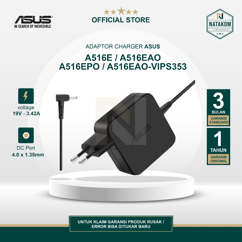 ADAPTOR CHARGER ORIGINAL ASUS A516E A516EAO A516EPO A516EAO-VIPS353 3.42A 65W