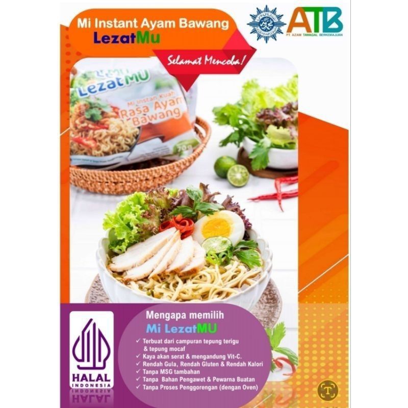 

Mie LezatMU 1pcs rasa ayam bawang ( mie sehat no MSG no pengawet no pewarna sintetis)