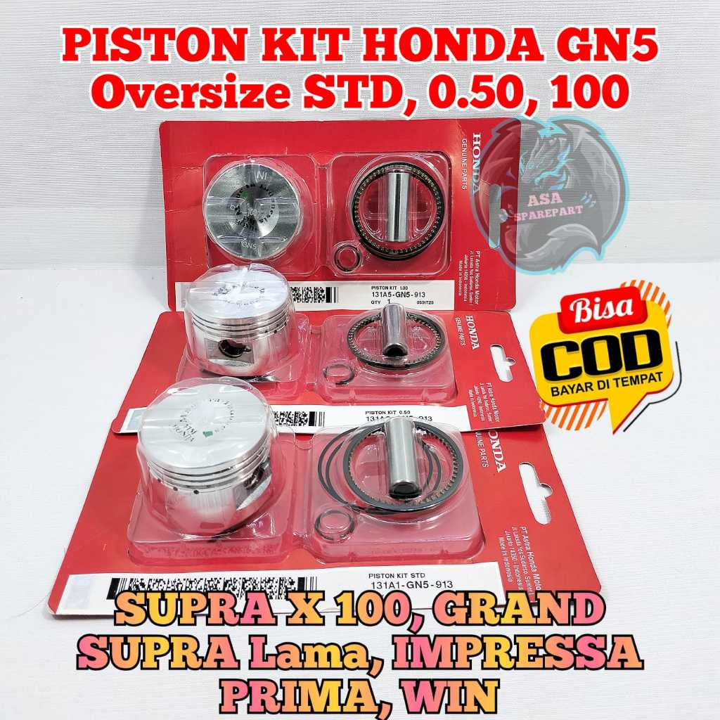 Piston Kit set GN5 Asli Original Motor Honda Ori Ahm SUPRA Lama , SUPRA X 100 , ASTREA GRAND , ASTRE