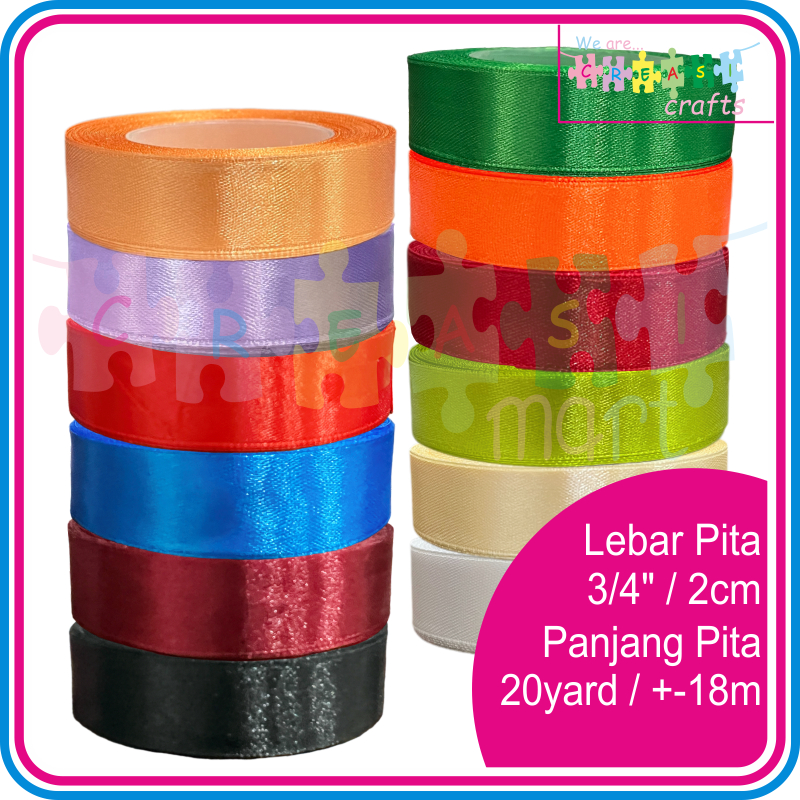 

Pita Satin 2cm atau 3/4 inch Pita Polos Rol 20yard +-18meter Ready Banyak Warna