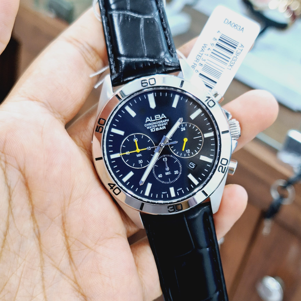 JAM TANGAN PRIA ALBA AT3H33X1 AT3H33 SILVER BLACK CHRONOGRPAH ORIGINAL