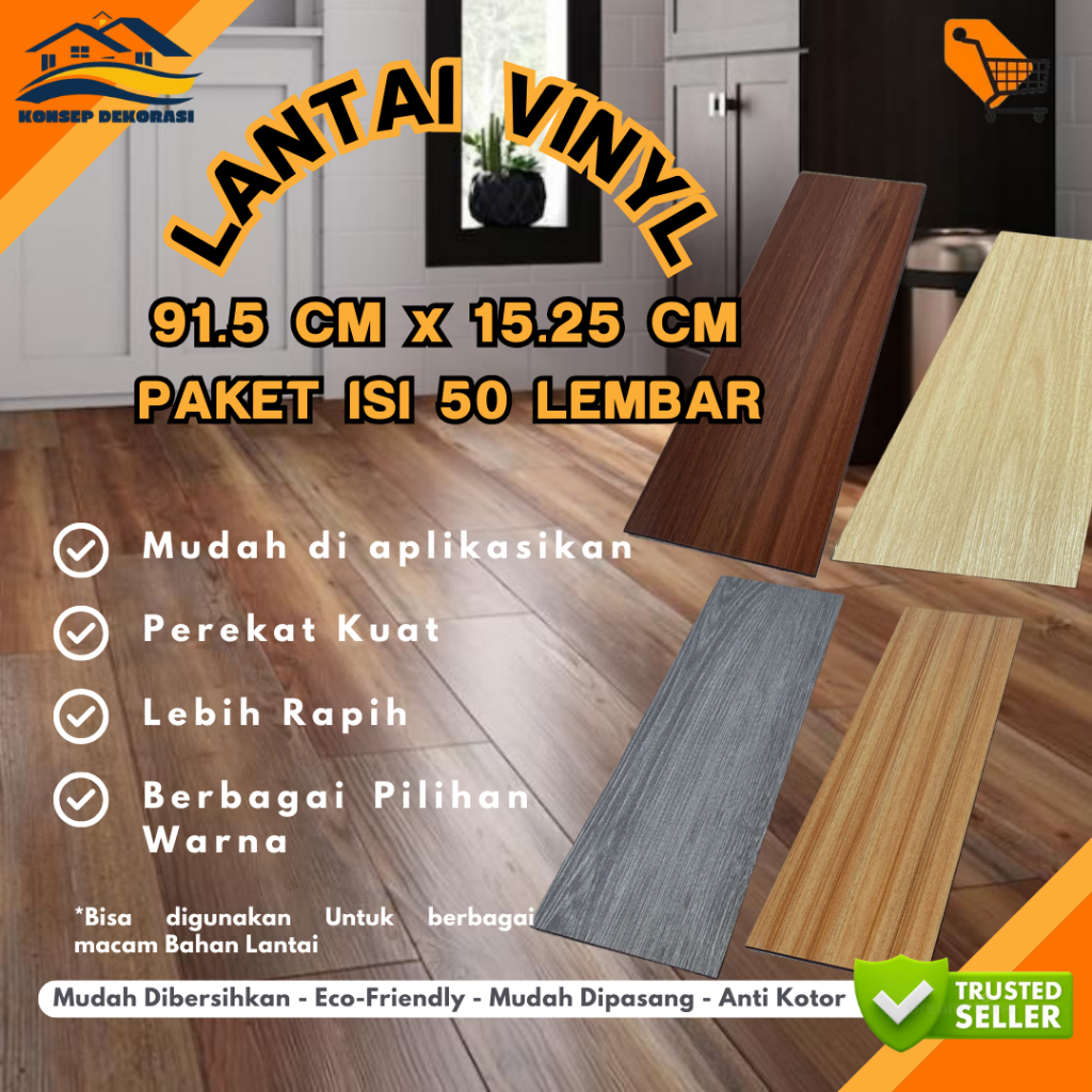 TERMURAH HARGA PABRIK 50 PCS Lantai Vinyl Sticker Sudah dengan lem perekat Termurah / High Quality P