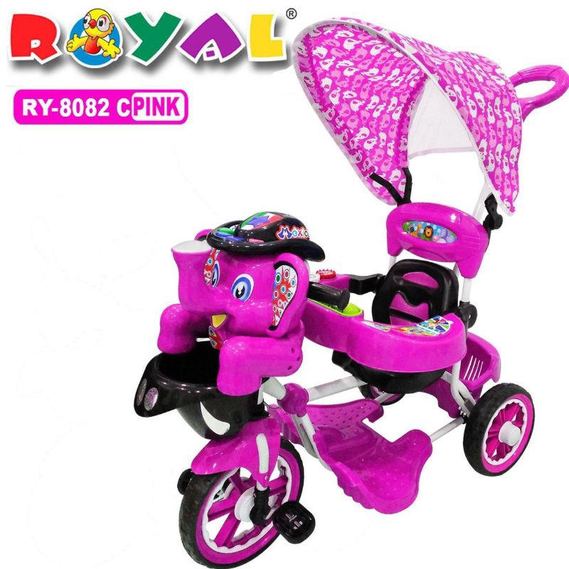 Sepeda Anak Roda 3 Royal 8082 Gajah Lampu Musik Dengan Tudung