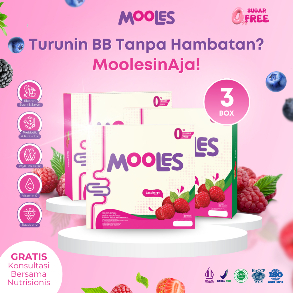 Mooles Fiber - Paket 3 Box 48 Sachet - Minuman Serat Membuang Minyak Jahat