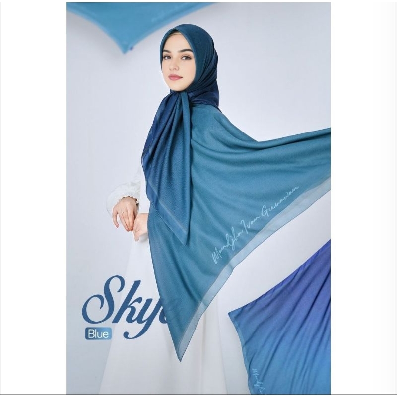MANDJHA Blue Sky By IVAN GUNAWAN Hijab Segi Empat Voal Premium ORIGINAL