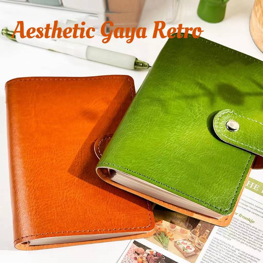 

Buku Catatan Notebook A7 Buku Diary Aesthetic Gaya Retro Binder Unik Cover Kulit PU Leather(120 Lembar)