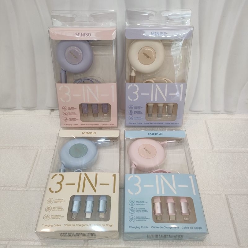 Official BALI MINISO Kabel Data Charger 3in1 Cable Data USB Lightning Type-C Data Cable
