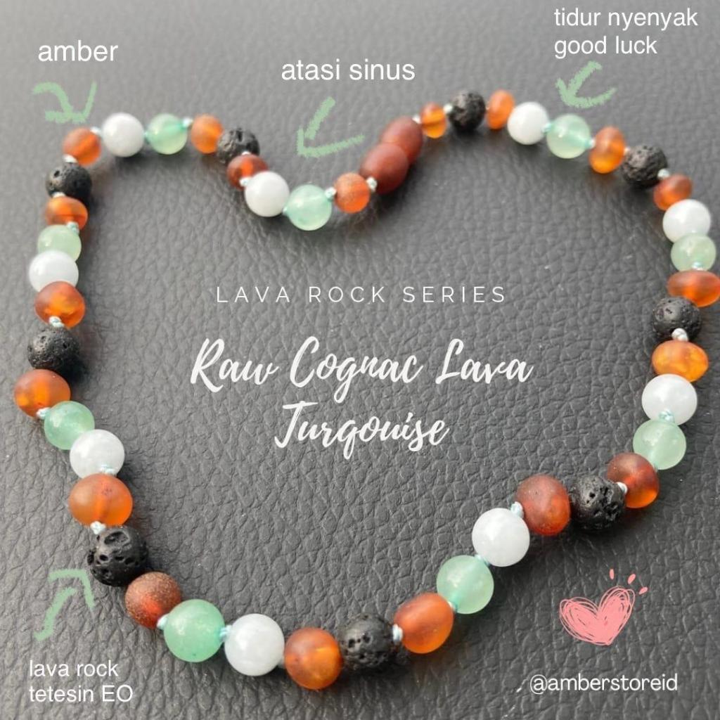 Kalung Baltic Amber kesehatan anak bayi Raw Cognac Lava Turqouise