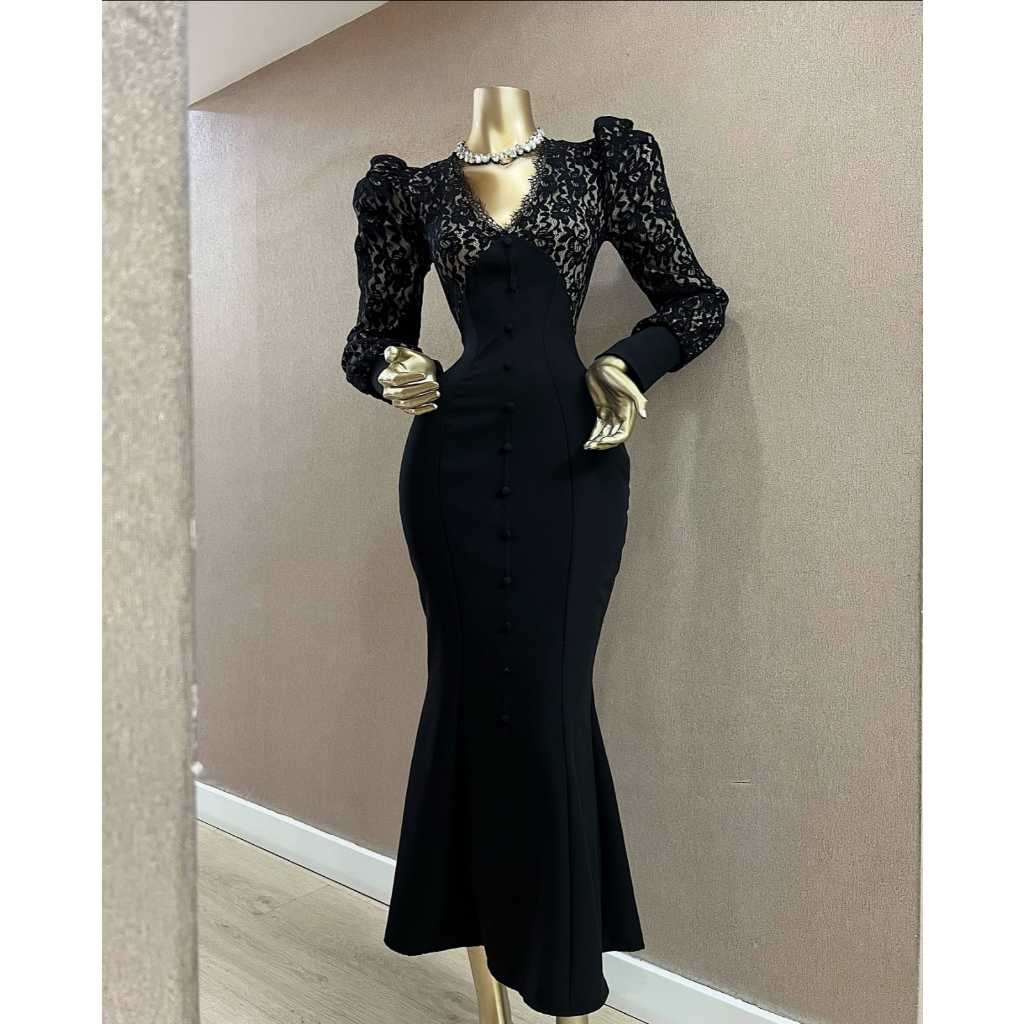LooWear Luxury Maxi Dress Brukat Duyung Long Sleeve Premium