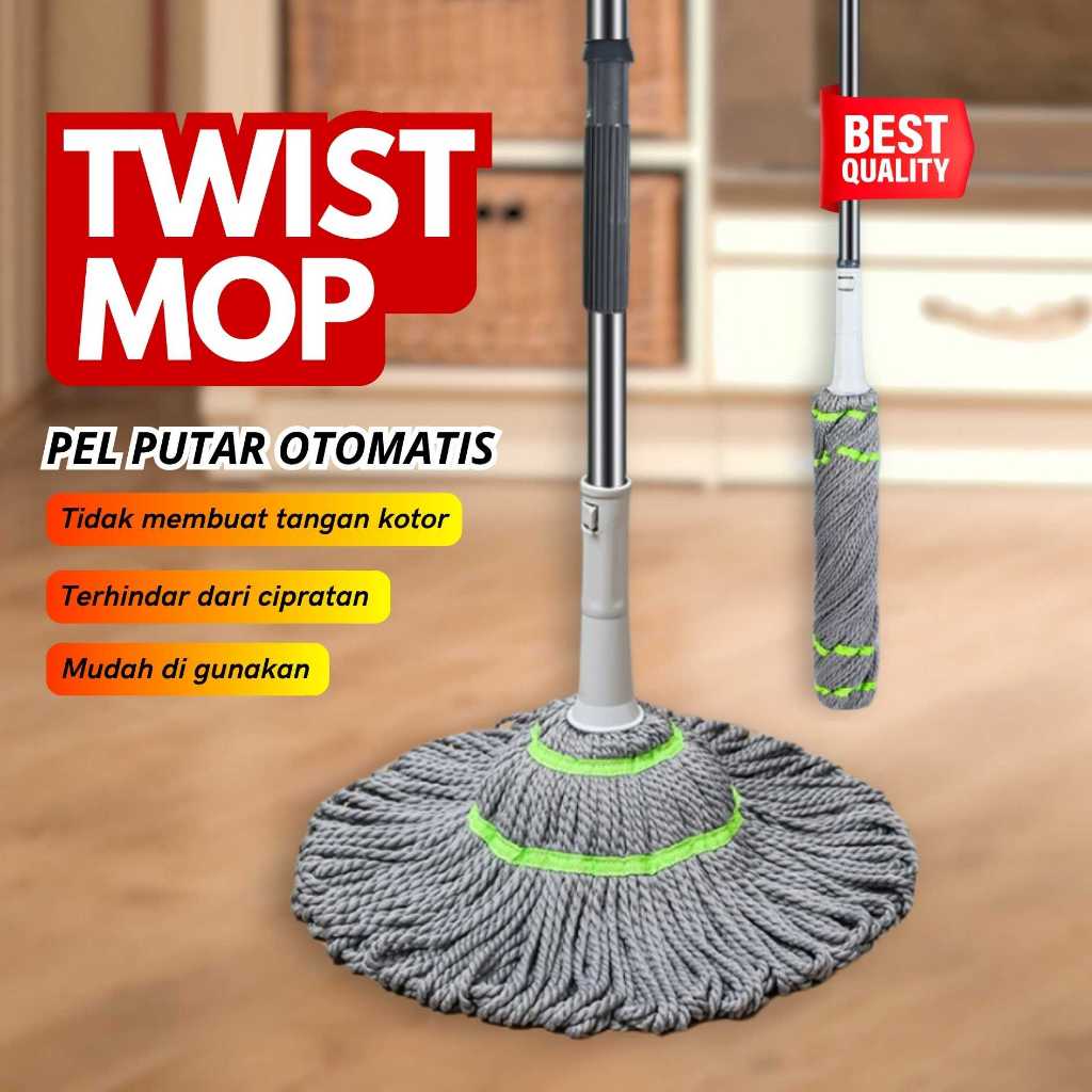 JIAROU Ultra Praktis Twist Mop 1set alat kain lap pel lantai peras praktis untuk membersihkan lantai
