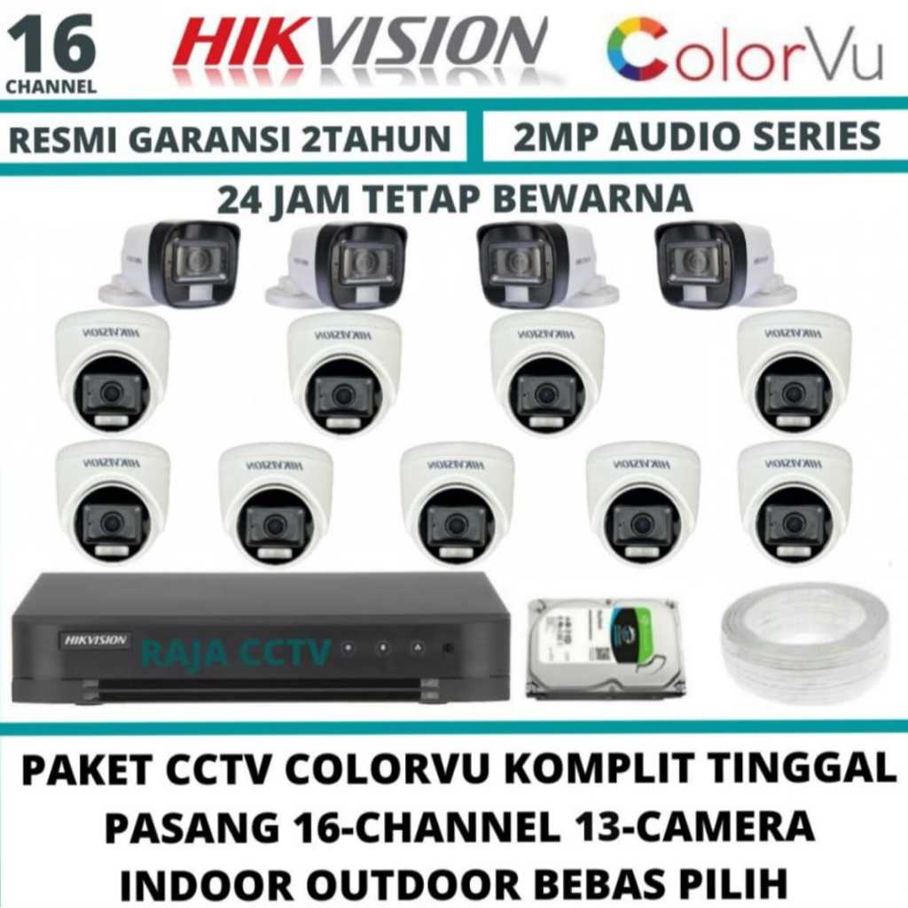 PAKET CCTV HIKVISION 2MP COLORVU +AUDIO 16CH 13CAMERA