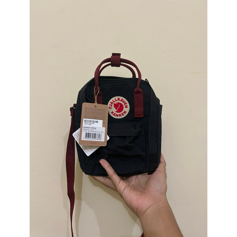 ORIGINAL Fjallraven Kanken Tas Sling bag - Black with red strap