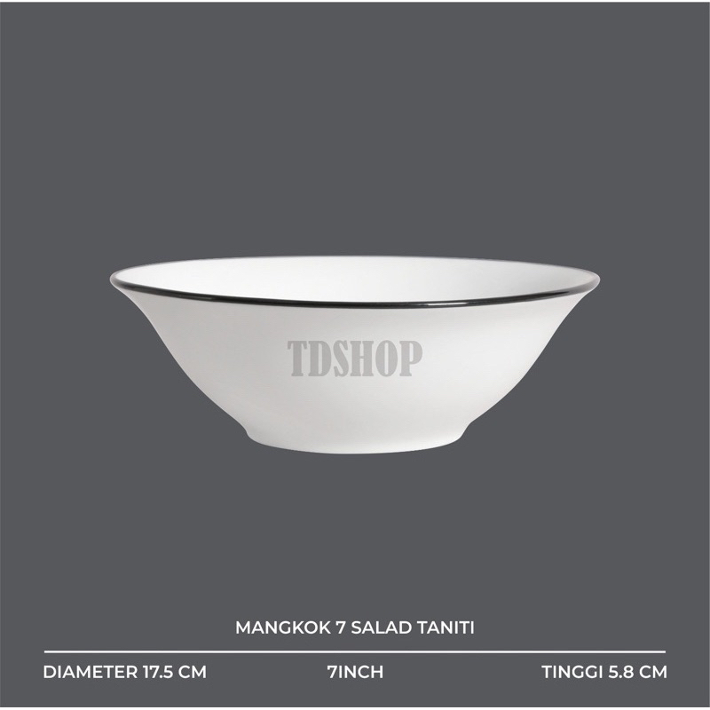TDSHOP MANGKOK KERAMIK BAKSO PUTIH LIST HITAM 7 inch BLACK LINING POLOS