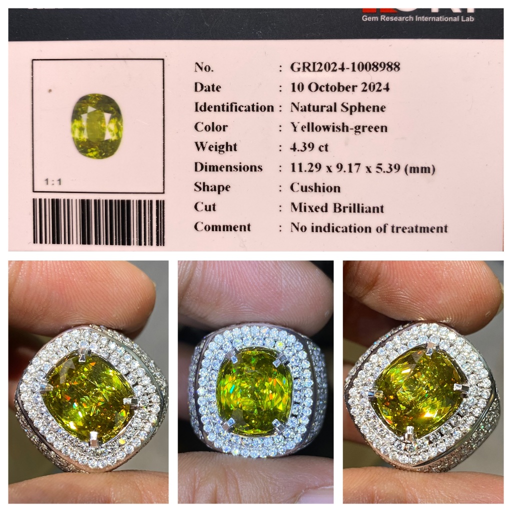 Natural 4.39ct rainbow dispersion sphene brutal luster memo gri