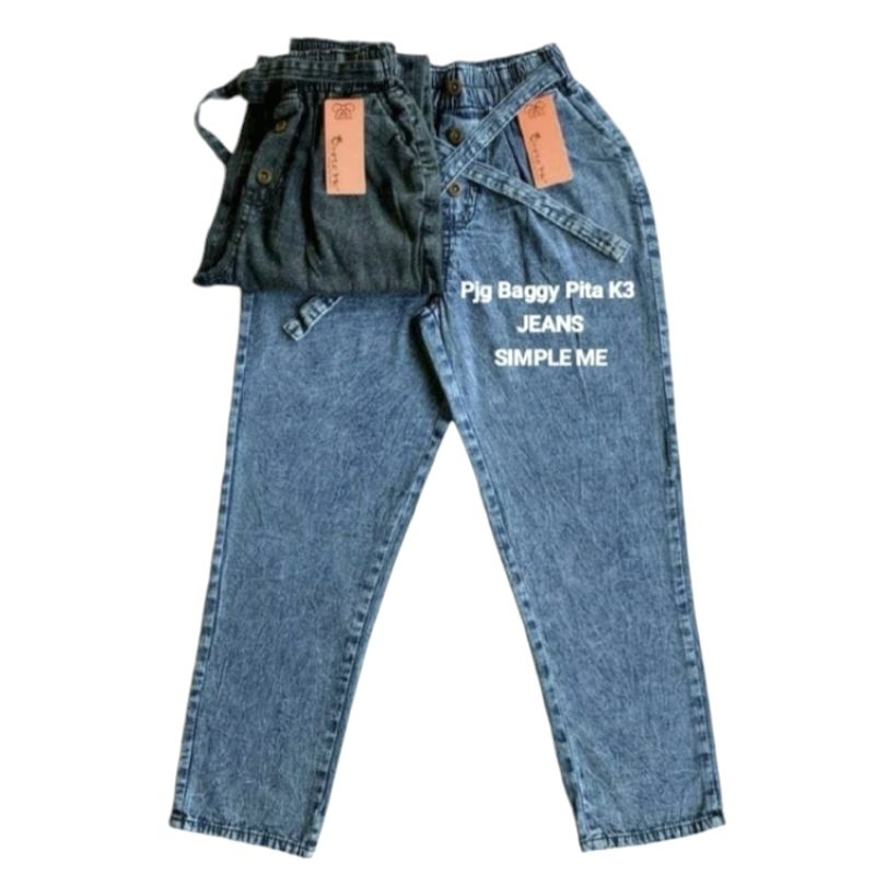 Celana panjang wanita jeans baggy K3 pita Simple Me