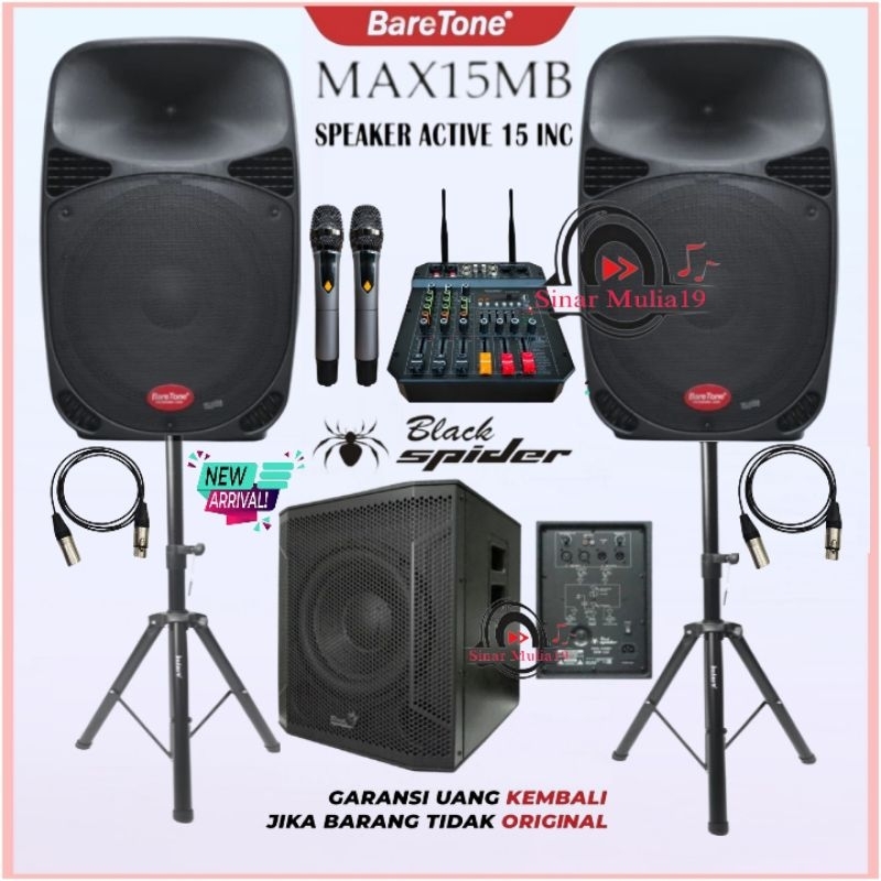 Paket Sound System Speaker 15 Inch BareTone Subwoofer Blackspider 12 Inch Mixer Baretone Sonora4