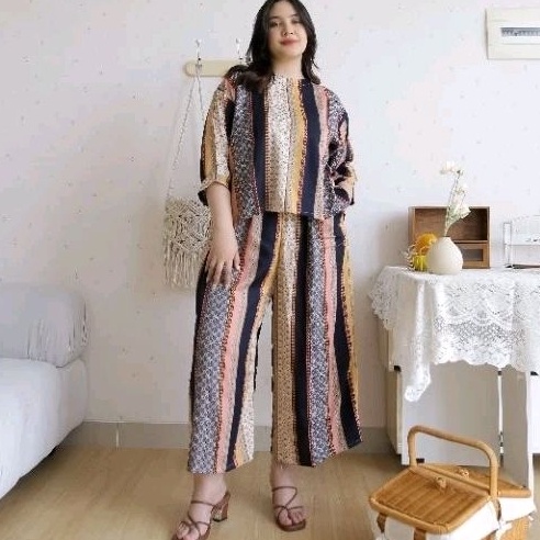 Nagita setelan baju atasan dan celana kulot batik richa setelan 78 panjang katun rayon dewasa wamita