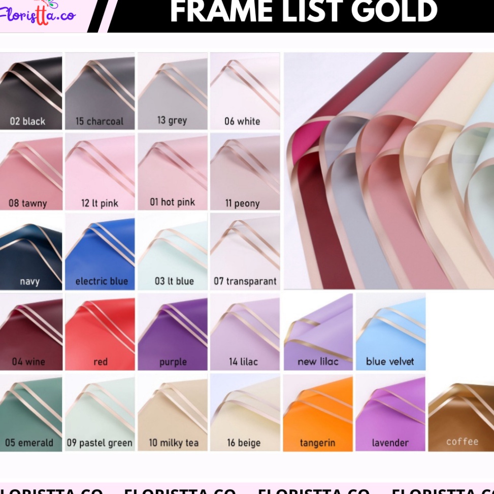 

Penjualan Mutu pack Cellophane Frame Gold List Gold Flower Wrappingkertas buket isi 2 lembar